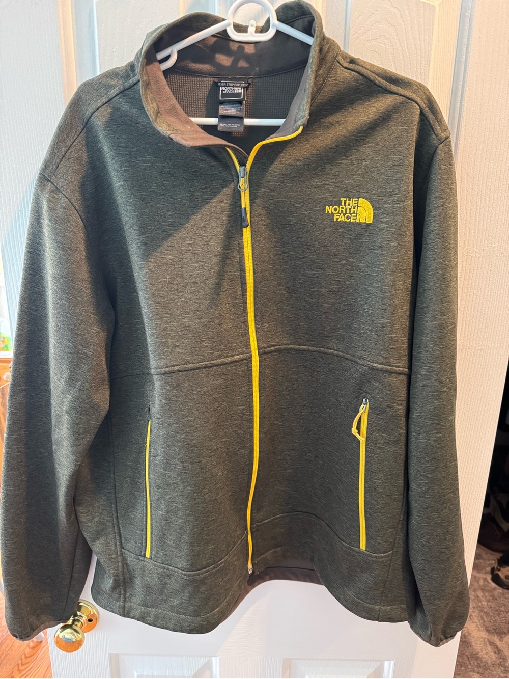 The North Face Olive Green Jacket with Yellow Trim